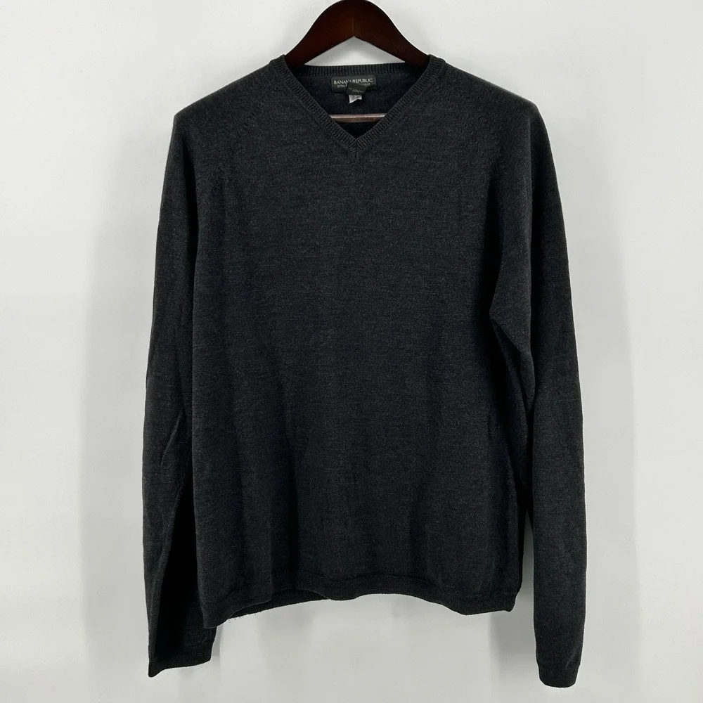 Banana Republic Sweater Mens XL 100% Italian Merino Wool Gray VTG 90's Luxury